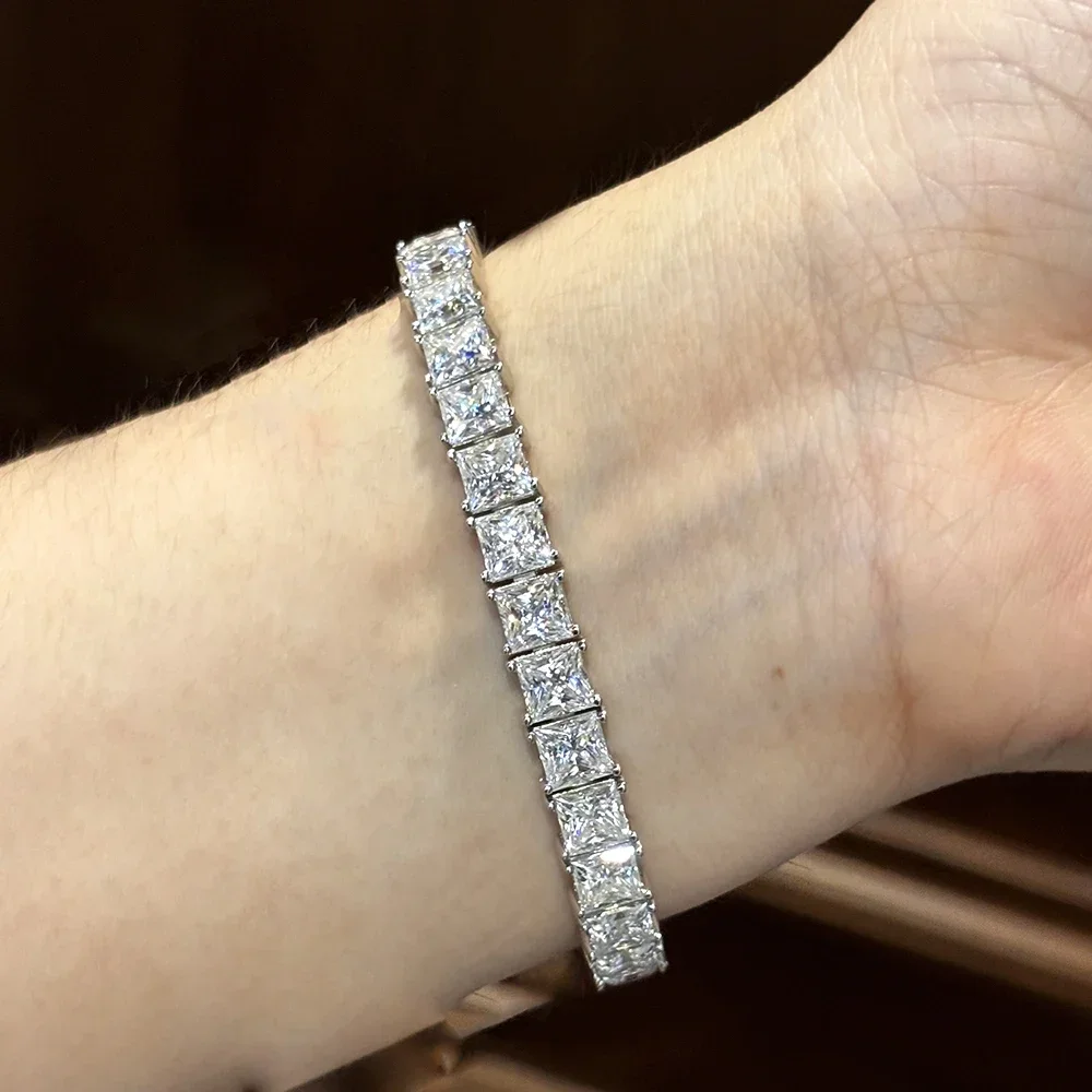 FCGJHW 2-5mm Princess Moissanite Tennis Bracelets 925 Sterling Silver for Women Wedding Hand Chain Jewelry Gift GRA 2026