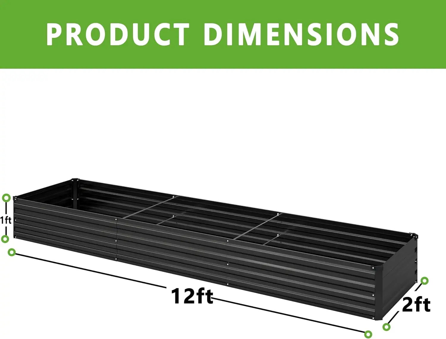 2PCS 12x2x1FT Galvanized Raised Garden Bed Kit, Metal Planter Boxes for Vegetables, Fruits, Herbs Outdoor