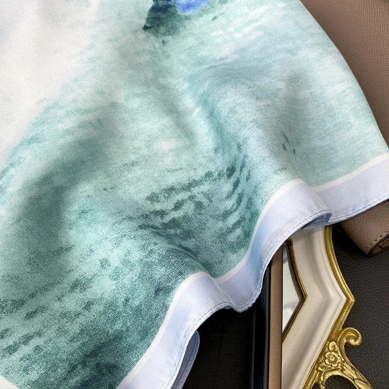 Blue sea oil painting gradient letters simple summer thin section 70*70cm Luxury woman square scarf silk scarf scarf female