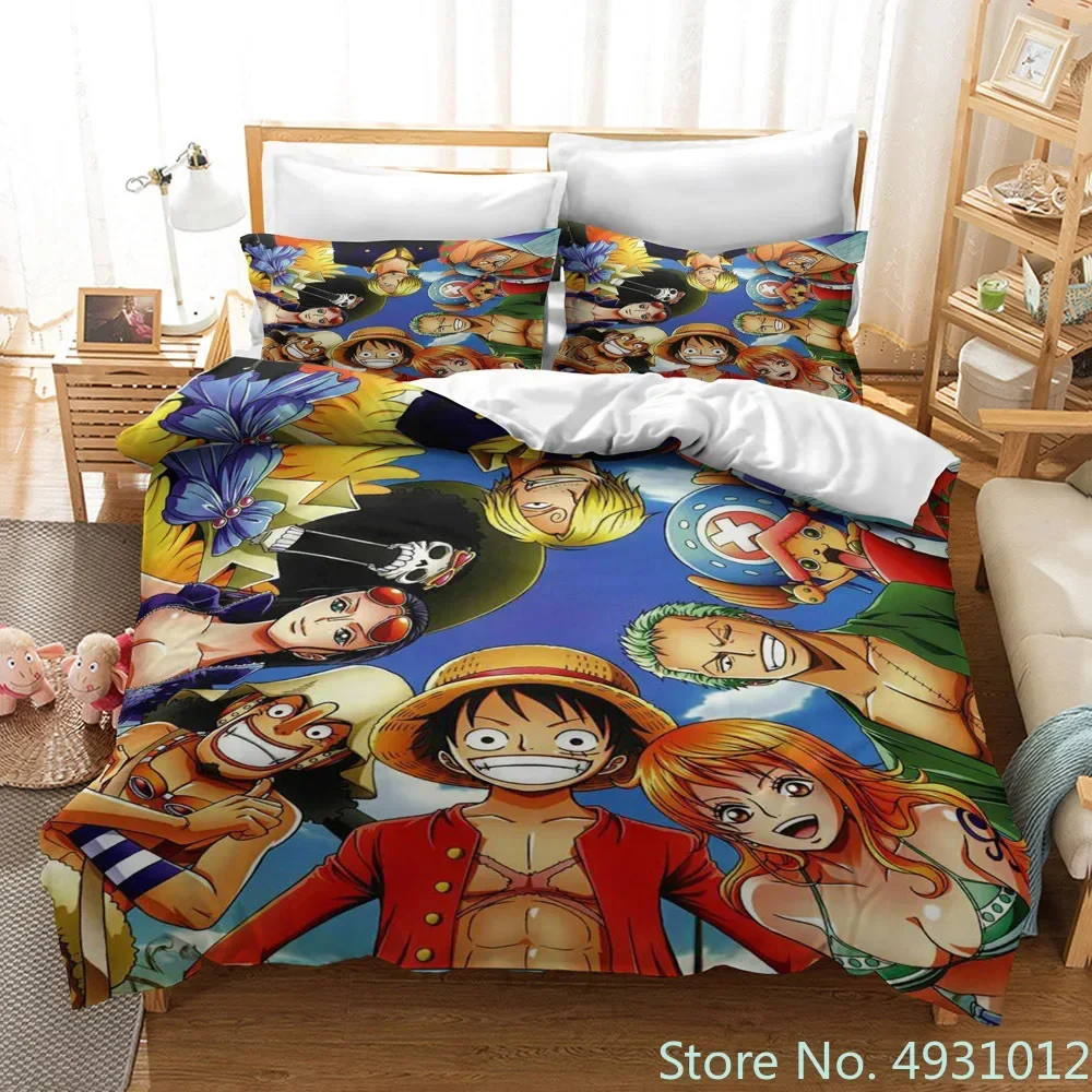 Anime One Piece Bedding Set for Kids Boys Double Duvet Cover Comforter Sets Cartoon Luffy Zoro Nami Sanji Sheet Baby Bedspreads