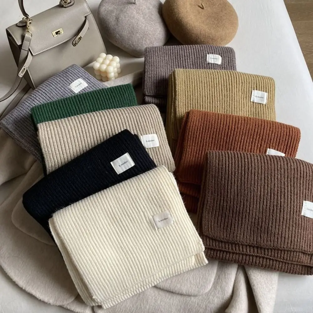 ヴィンテージ無地女性ニットスカーフ防風厚手ロングスカーフソフトネックカバーサーマルネックウォーマー