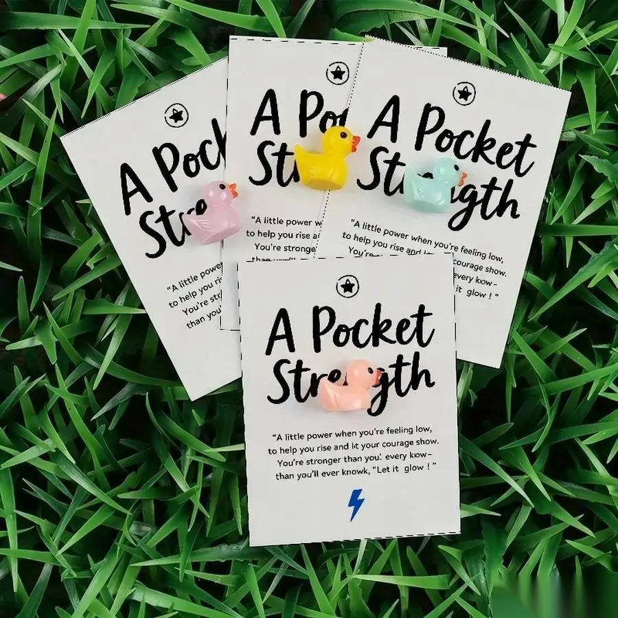 1/5/10/20/50/100pcs  Lucky Duck Pocket Hugs - Fantasy Theme Resin Charms with Inspirational Messages, Assorted Colors, Includes