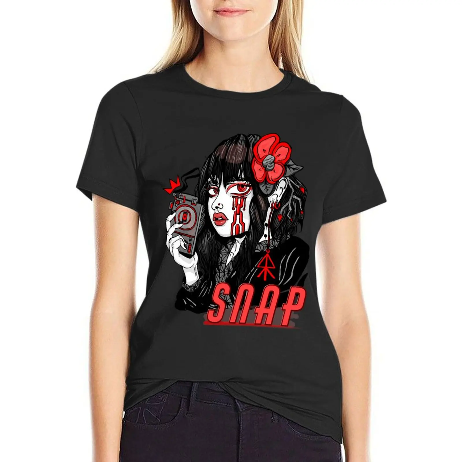 Snap T-Shirt customs design your own anime clothes t shirts for Women loose fit