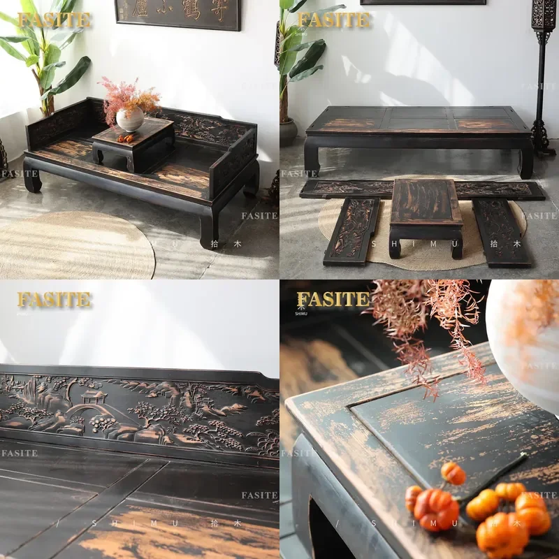 For Chinese Antique North Elm Solid Wood Folding Sofa Bed Classical Style Double Sleeping Furniture Space