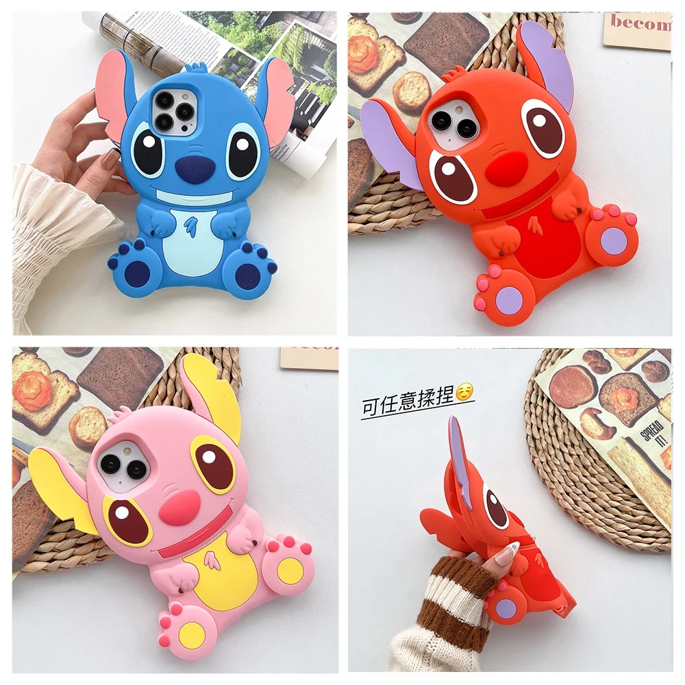 Cute 3D Cartoon Lilo Stitch Case For iPhone 15 14 13 12 11 Pro Max Soft Silicone Cover