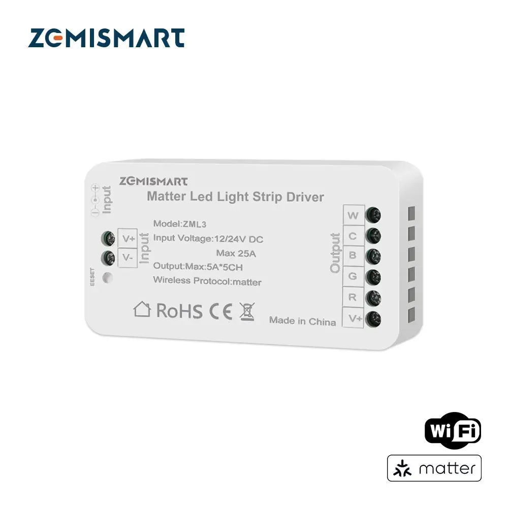 Zemismart Matter WiFi Led Light Strip Driver RGBCW Smart Led Controller Support Alexa Google Home Smartthings App Control