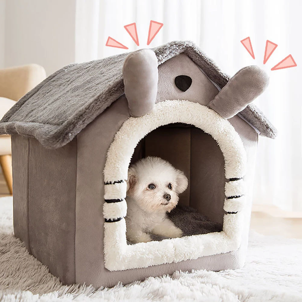 

Indoor Warm Dog House Soft Pet Bed Tent House Dog Kennel Cat Bed Cotton Fluffy Sleeping Nest Foldable Home Puppy Pet Products