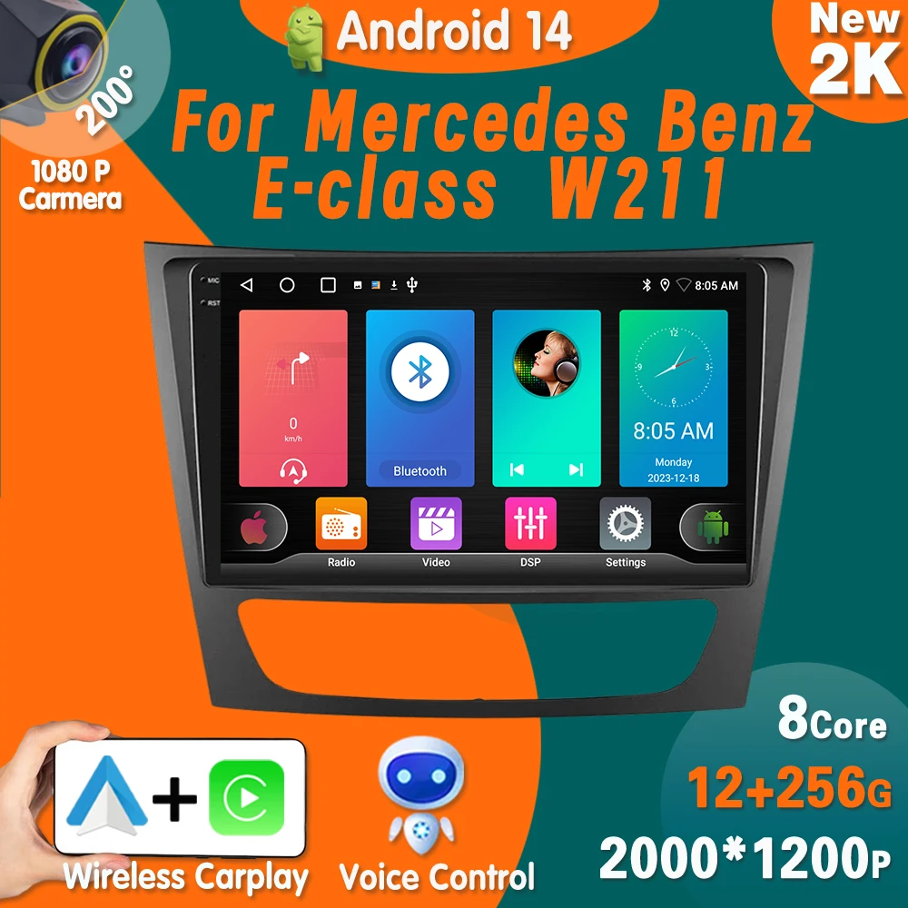 

Android 14 для Mercedes Benz E-class W211 E200 E220 E300 E350 E240 CLS автомобильный радиоприемник Carplay Автомобильный мультимедийный видеоплеер Стерео GPS