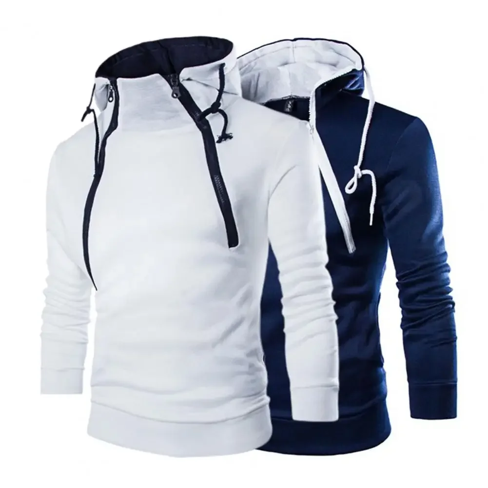 2024 New Autumn Men's Hoodies Solid Double Zipper Hooded Pullover Men Slim Fit Sports Running Sweatshirt Casual Sport Hoodies