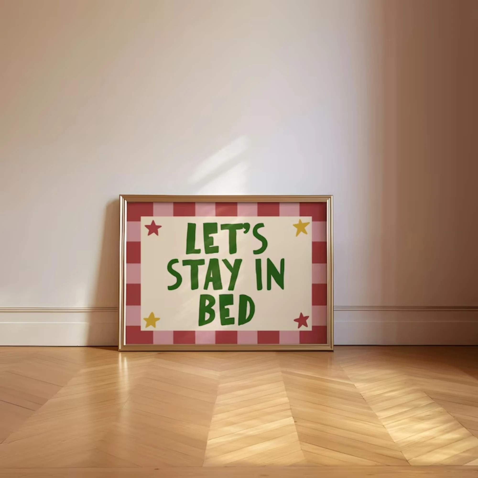 Playful Let’s Stay In Bed Cool Retro Typography Wall Art Print Canvas Painting Poster Picture For Living Room,Bedroom Home Decor