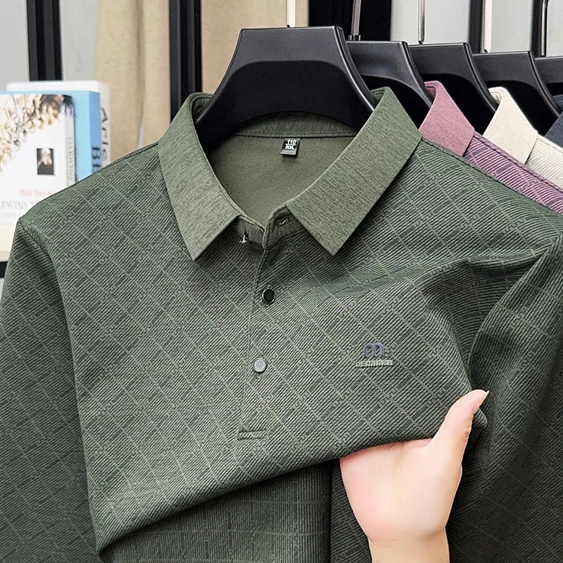 قميص بولو رجالي مطبوع عالي الجودة مع تقنية صنفرة الخريف والشتاء، ملمس جيد لليد، بلوزة عصرية بأكمام طويلة #5