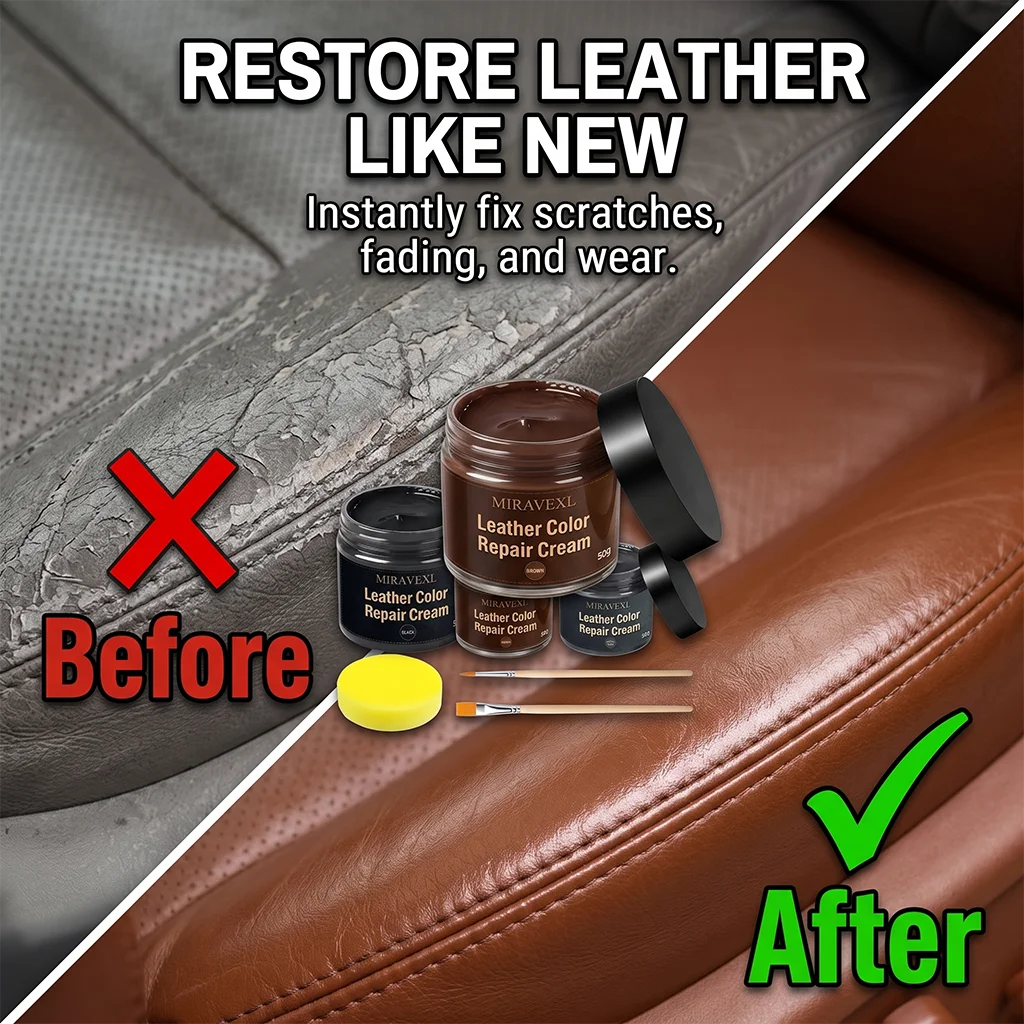 Leather Repair Cream Scratch Filler Recolor Balm for Car Seat Sofa Shoes Jackets Boots Furniture with Brush Sponge, 3 Colors