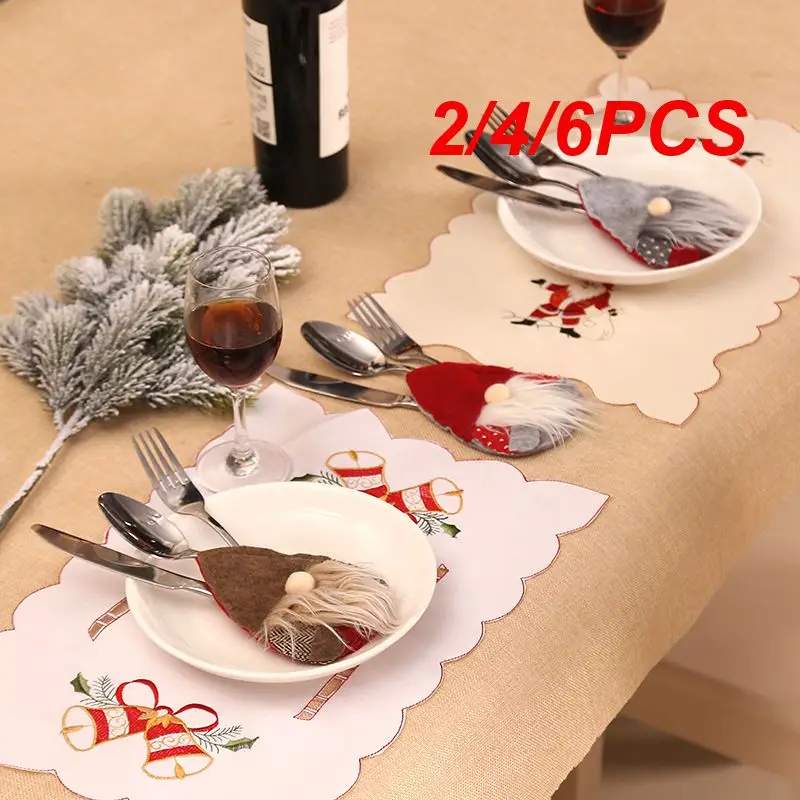 Vajilla de decoración navideña, suministros de escritorio de 2/4/6 piezas, decoraciones navideñas, fundas de vajilla de dibujos animados 2023, bolsa de cubiertos lavable