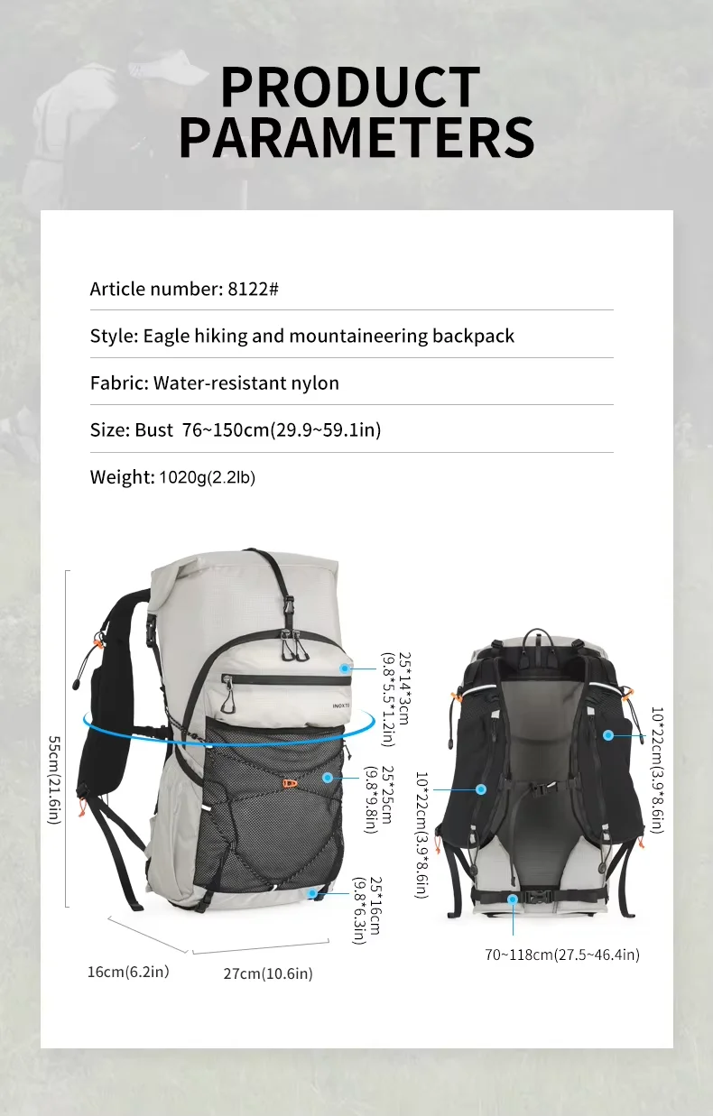 Wanderrucksack für Männer und Frauen, 30L Wasserdichter Camping-Rucksack mit Regenschutz, Leichter Outdoor-Sport-Reiserucksack – Detail 4