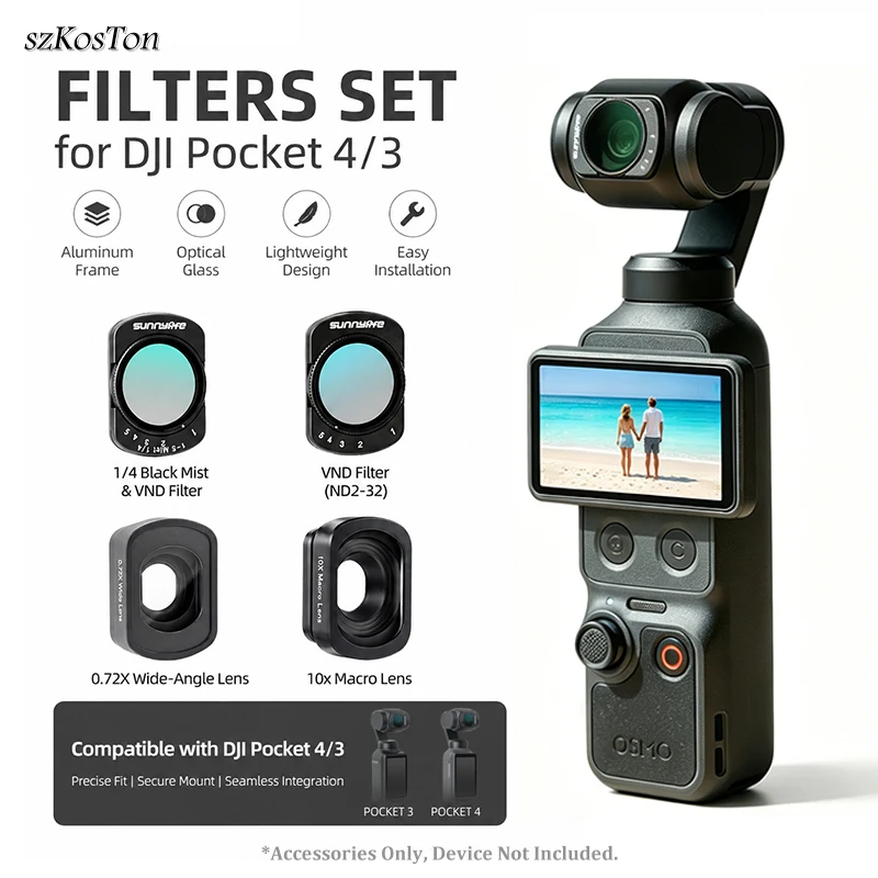 Für DJI Osmo Pocket 4 3 Magnetisches Filterset Nano-Beschichtetes Black Mist Weitwinkel-Makro-Objektiv Anti-Lichtverschmutzung für Actionkamera
