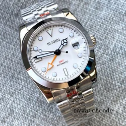 Bliger GMT Function Mingzhu3804 36mm/39mm Automatic Men's Wristwatch Polished/Fluted Bezel White Dial Auto Date Steel Bracelet