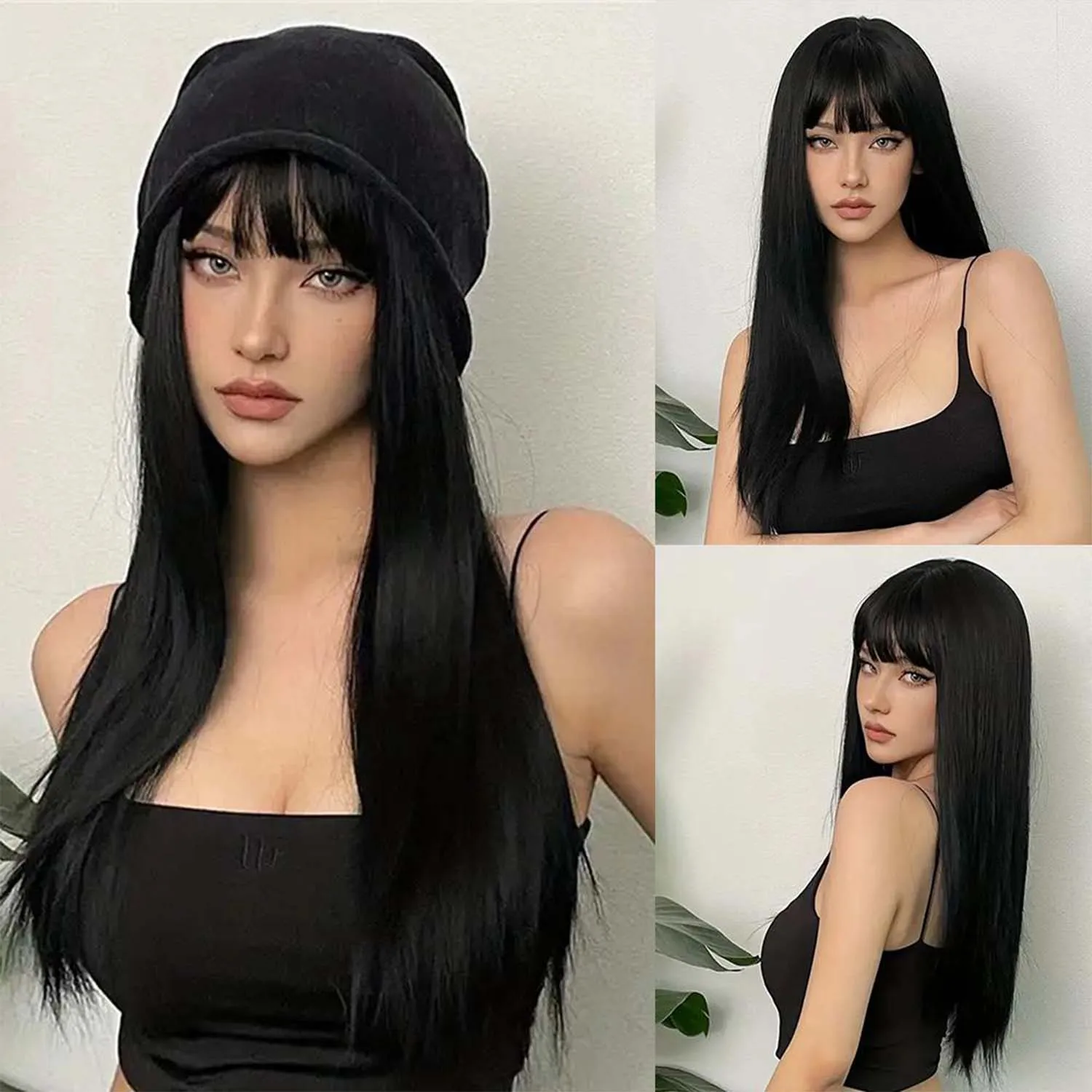 

Synthetic Long Straight Wigs with Bangs Black Cosplay Party Lolita Wigs for Women Natural Heat Resistant Wig,Multi-colore Wig