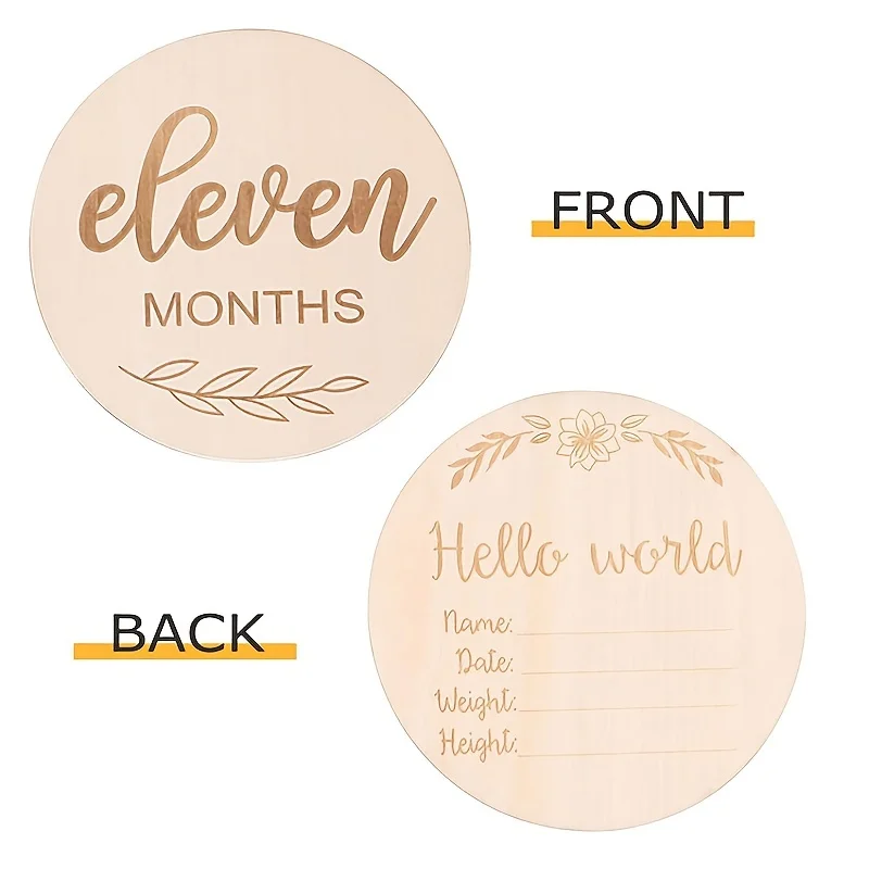 Wooden Baby Monthly Milestone Photo Cards, Double Sided Photo Prop Milestone Discs, Baby And Pregnancy Growth Announcement Cards