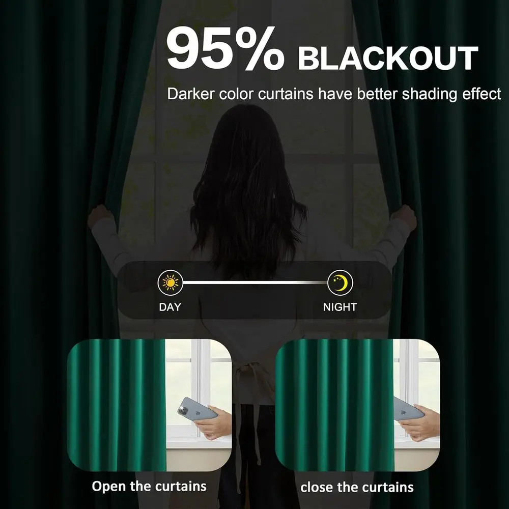 ستائر بطيات خضراء معزولة حراريًا، 40 × 92، مجموعة مكونة من لوحتين لغرفة المعيشة، ديكور صيفي