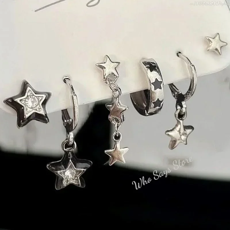 6pcs Set Earring Silver Color Star Dangle Earrings Vintage Metal Geometric Drop Earring for Women Fashion Trendy Y2K Jewelry