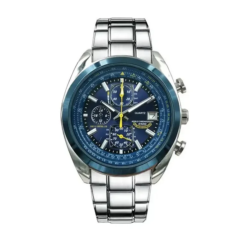 Orologio da uomo con quadrante grande Blue Angel Orologio da polso al quarzo con timer multifunzione con cintura in acciaio dalla Cina continentale Popolare transfrontaliero