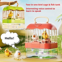 Interactive Induction Bird Parrot Cage Toy Voice Control Musical Light Sound Effect Simulation Fish Tank Aquarium Speaking Pet