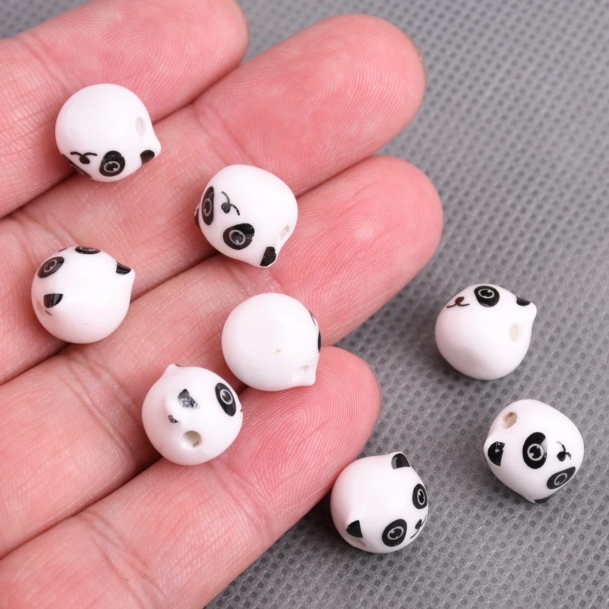 10 Stück Panda Kopf 11 mm handgemachte Keramik Porzellan lose Perlen für Schmuckherstellung DIY Armband Erkenntnisse
