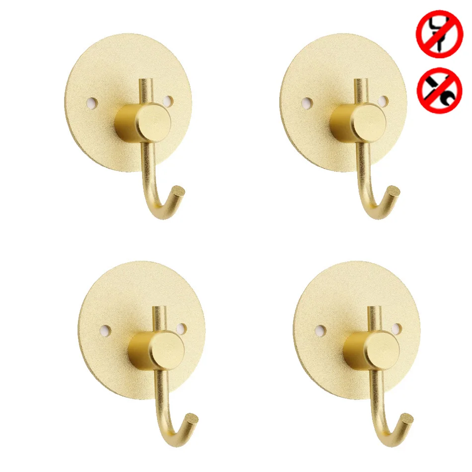 4pcs/Lot Wall Hook Adhesive Matte Gold Black Kitchen Bathroom Towel Clother Key Robe Hooks Round Storage Hanger Holder Aluminum