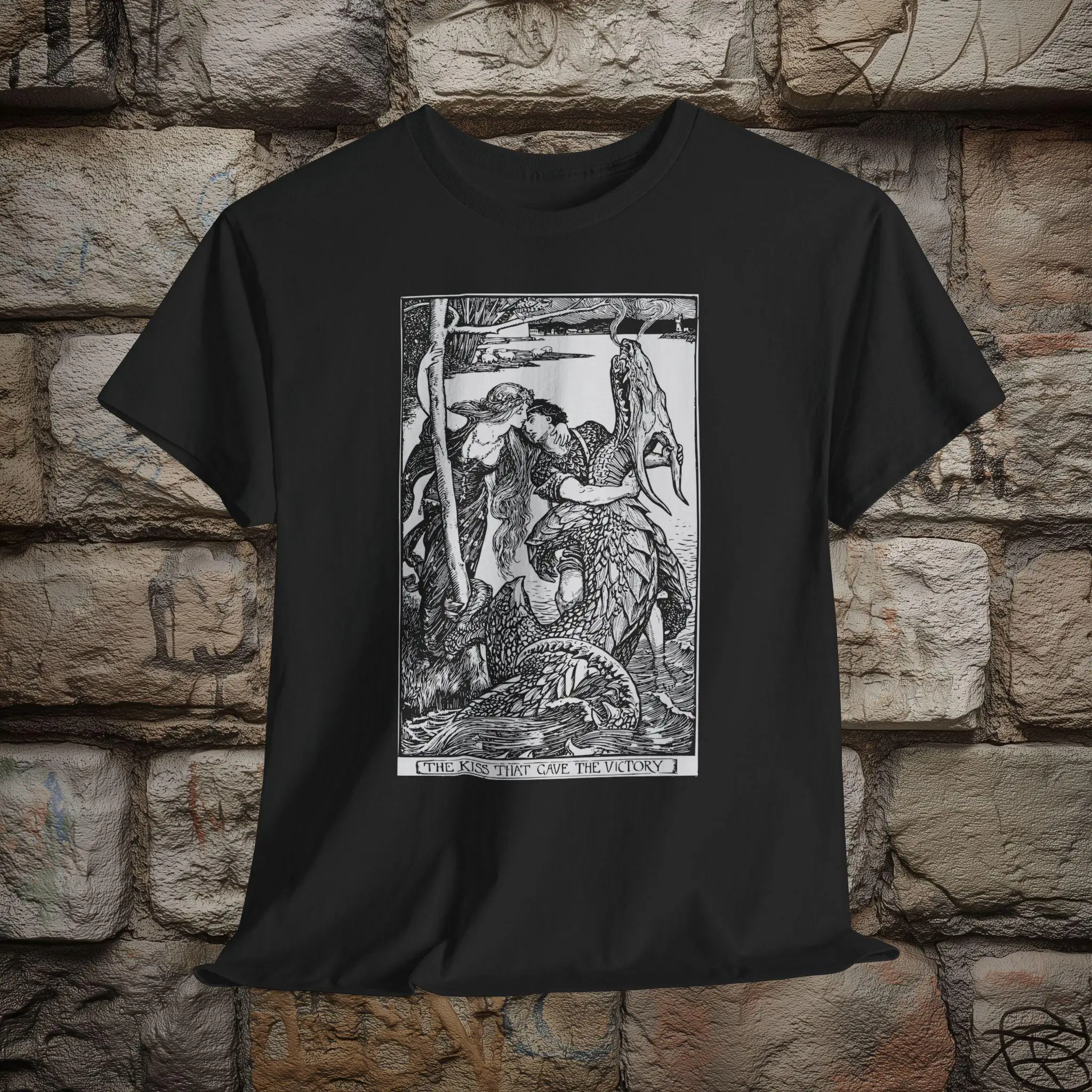 The Kiss That Gave The Victory H J Ford Illustration From The Crimson Fairy Book 1903 Unisex Tshirt Short-sleeved Men's T-shirt