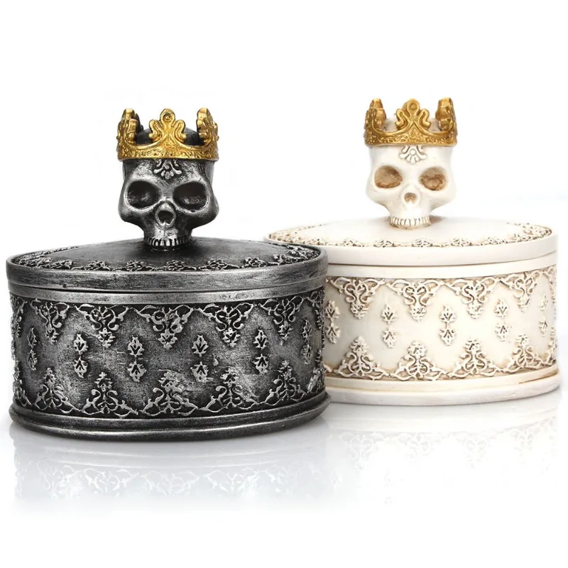 

2024 New Crown Skull Jewelry Storage Box Covered with Dust Homemade Aromatherapy Candle Cup Empty Glass Halloween Decoration