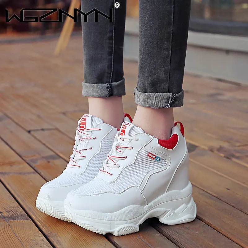 WGZNYN Spring Autumn 10Cm Super Hihg Wedge Shoes Woman Sneakers Female Casual Shoes Hook Loop Comfortable Platform Sneaker W05