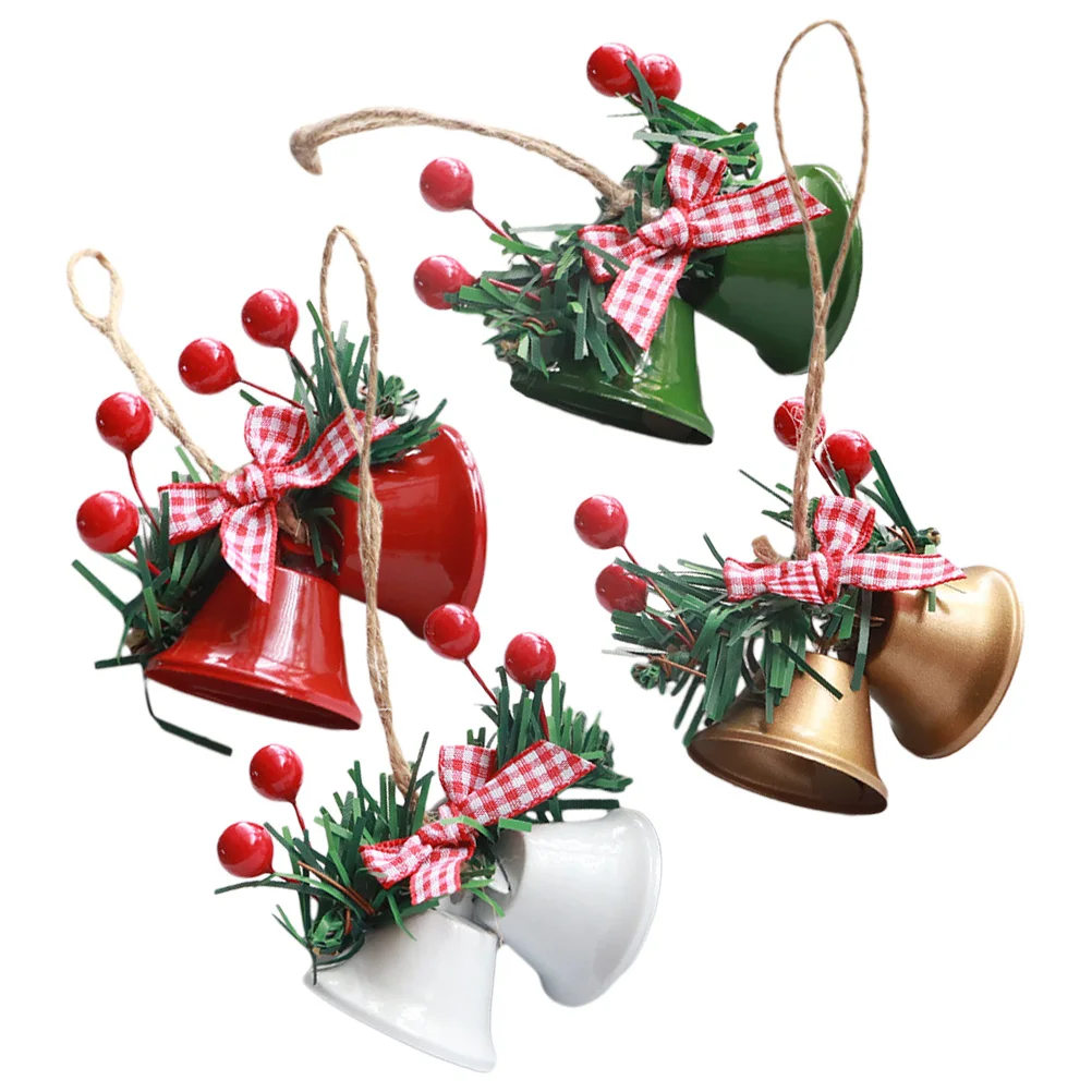 

4pcs 4 Color Metal Cloth Plastic Xmas Bell Pendant DIY Christmas Tree Decor Hanging Ornaments Home Decorations Christmas Style