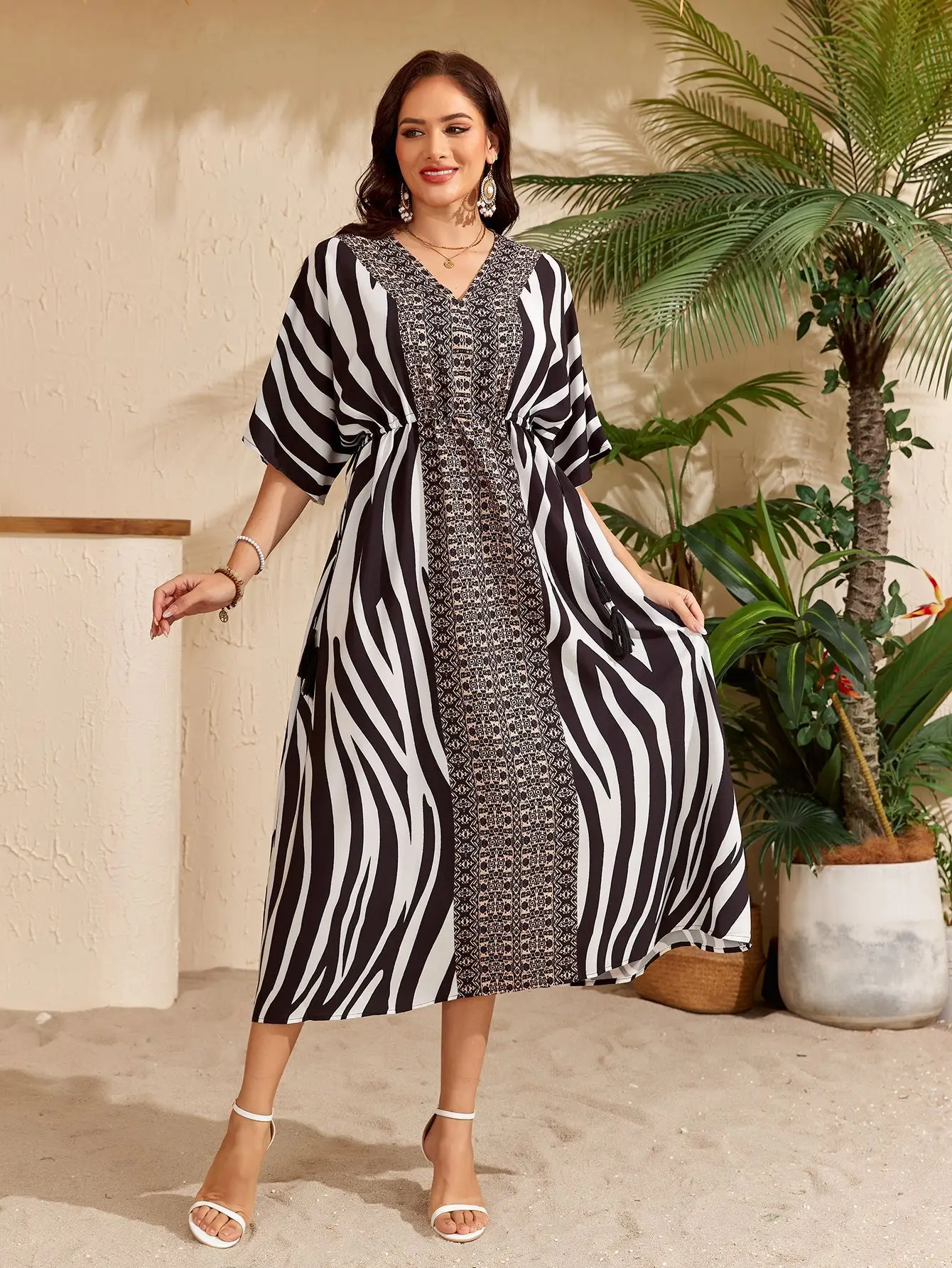 

Kaftan Dresses for Women Plus Size Swimsuit Cover Up Long Caftan Dress with Waist Drawstring