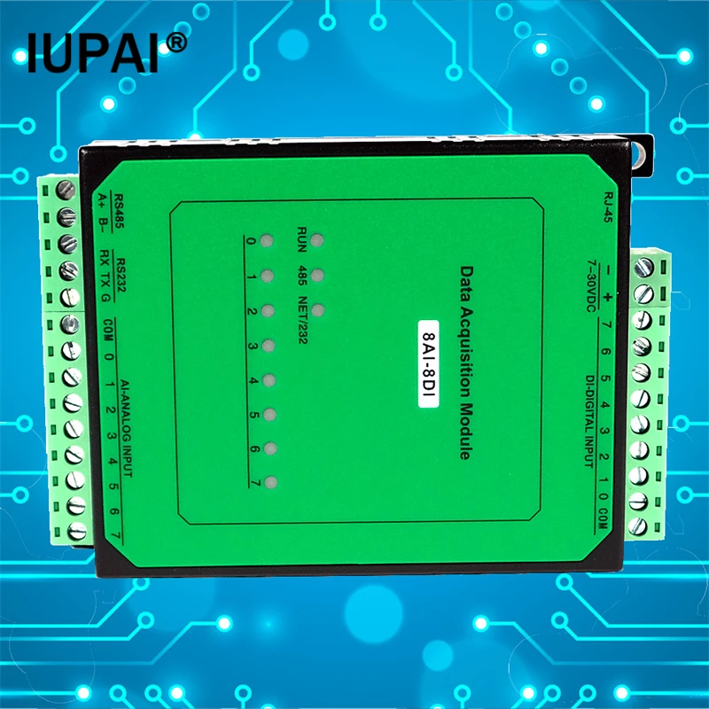 Ethernet 8AI-8DI Entrada Analógica de 8 canais Entrada Digital 8 canais Aquisição do Módulo TCP Módulo de Controle Modbus IO Unidade RS485 232