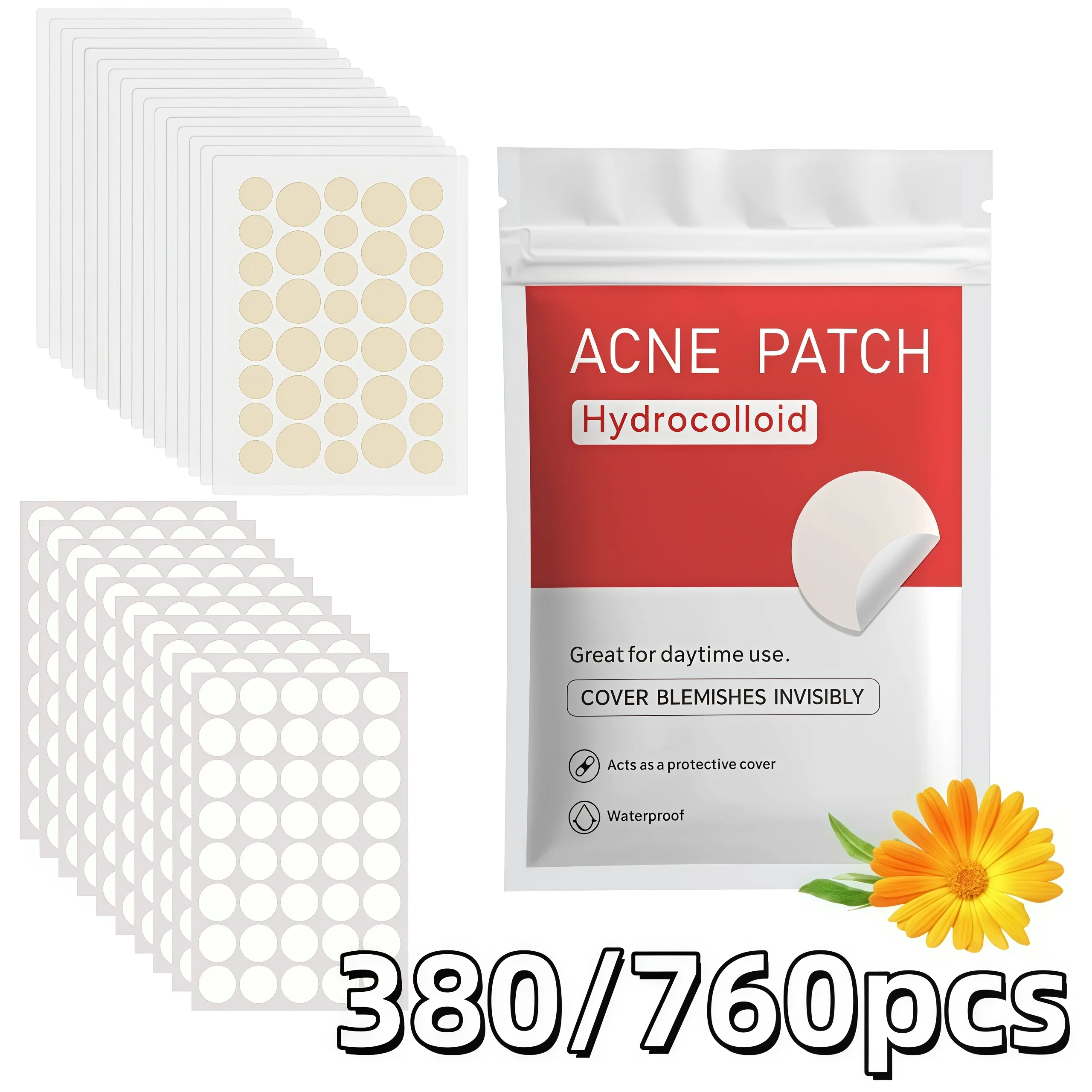 380/760pcs Round & Nude Acne Patches, Hydrocolloid Stickers, Covers Pimples & Blemishes, Gentle, Invisible, Travel Ready