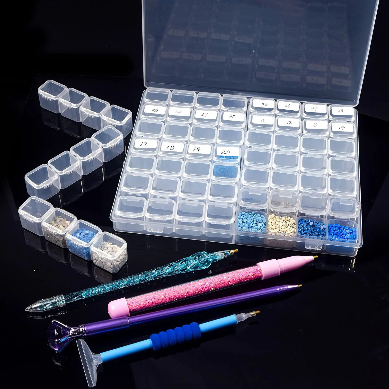 28/56 Fächer Diamant-Malerei Zubehör Werkzeug Transparente Kunststoff-Aufbewahrungsbox Nagel-Strass-Perlen-Aufbewahrungsbox Schmuck-Organizer – Detail 9