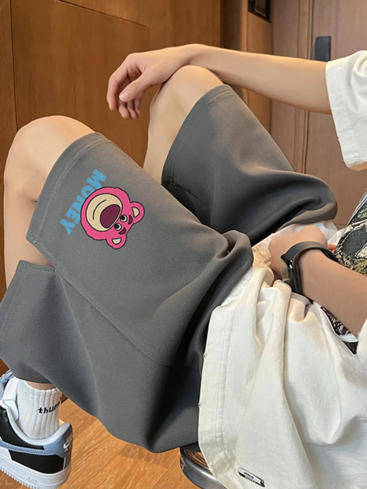 

Stberry Bear Men's orts Casual Loose Fit Summer 2024 Trendy Versatile Teenage Sports Five-Quarter Mid-Pants Breathable