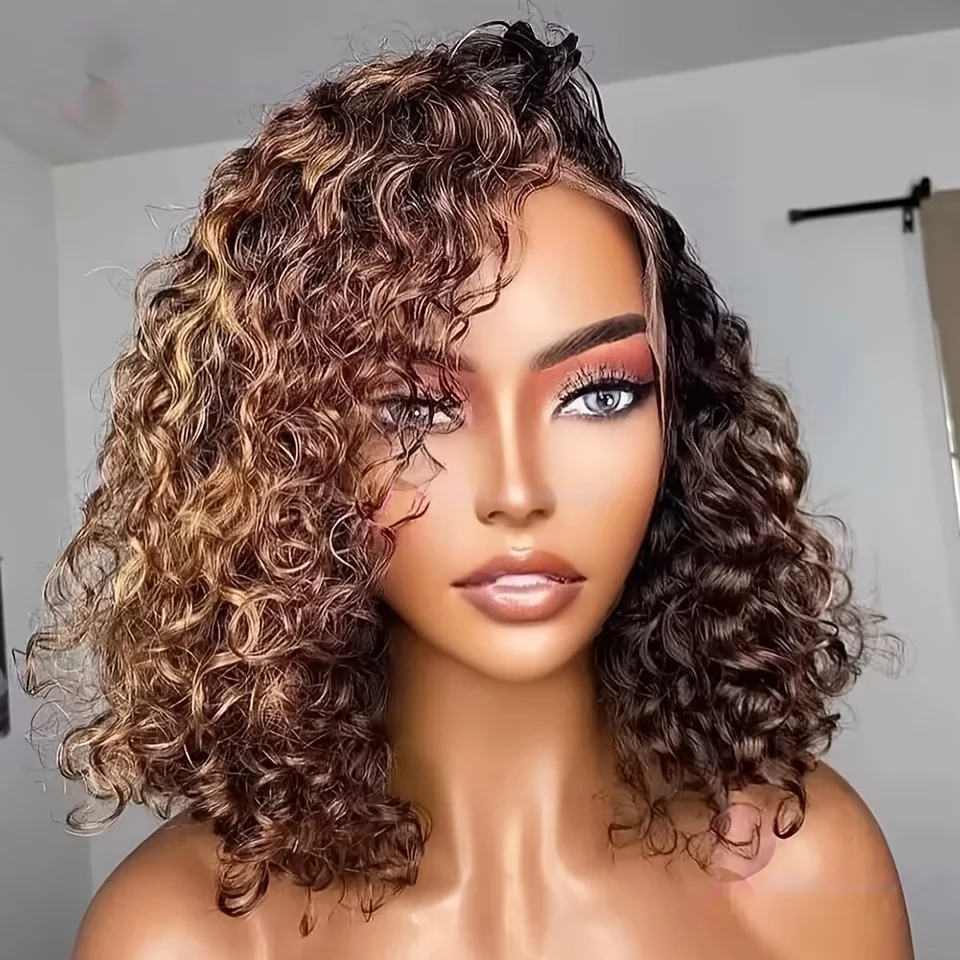 

Бесшовный парик-боб с кружевной передней частью, 180% плотность, 16 дюймов, мягкий, короткий, омбре, коричневый, кудрявый, для чернокожих женщин, с детской прядью, предварительно снятая линия роста волос, термостойкий