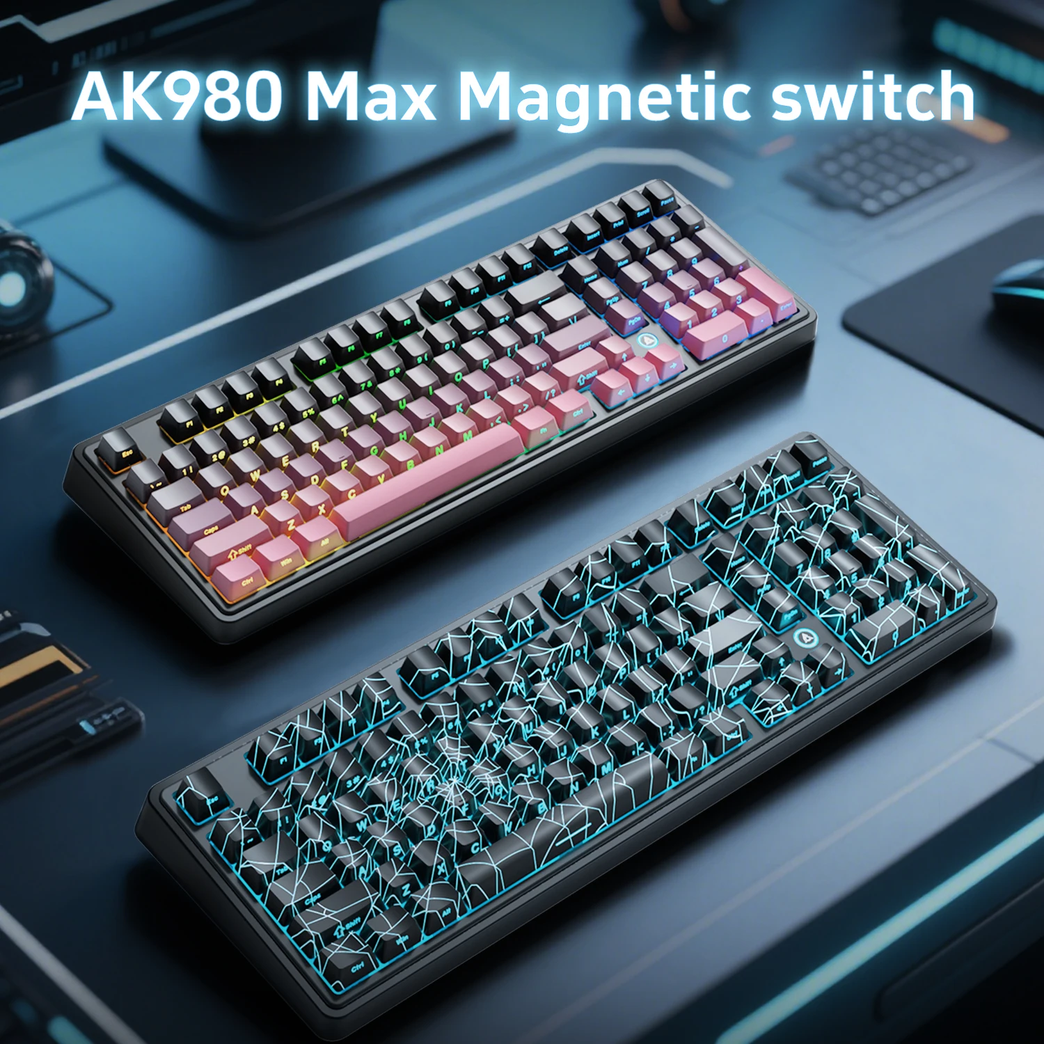 AJAZZ AK980 MAX Bedraad magnetisch mechanisch toetsenbord, 98-toetsenindeling, Gasket-structuur met stofbescherming, RGB-achtergrondverlichting, Hot-swap met volledige toetsen, Afneembare USB-kabel en