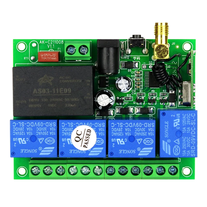 Универсальный беспроводной пульт дистанционного управления 433 МГц, AC110V 220V, 4 канала, реле, радиоконтроллер, модуль приемника, радиочастотный переключатель для ворот, гаража, открывания