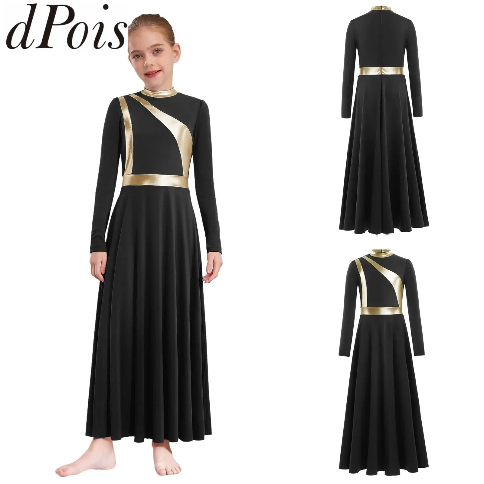 

Детское платье для литургического танца для девочек, лирический костюм для поклонения, длинное платье макси с длинными рукавами, для выступлений в церковном хоре, танцевальное платье для вальса