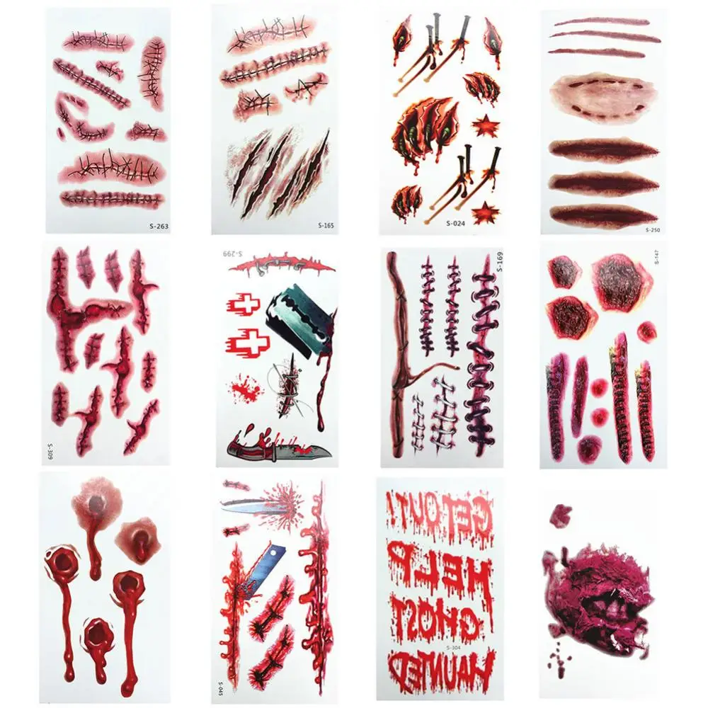 Decal Body Art Temporary Tattoo Sticker 3D Halloween Bloody Scar Cosplay Makeup Decal