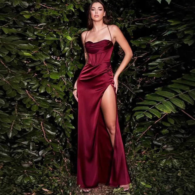 

Christmas Festival Dress European and American Sexy Halter High-waisted Slit Long Dress Form-fitting Fashionable Women Clothing