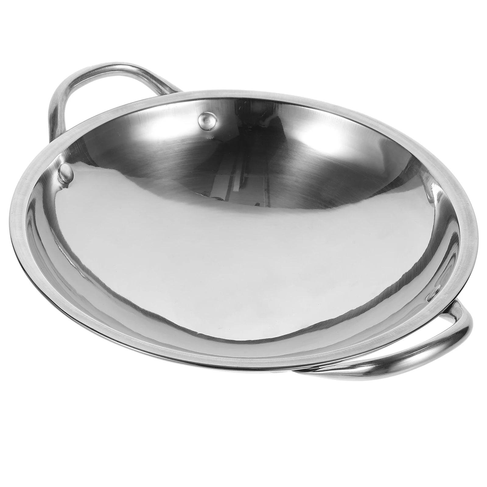 

Stainless Steel Wok Pan Double Handle Light Weight Metal Kitchen Cooking For Home Camp Gas Stove Small Stock Pot With Handle