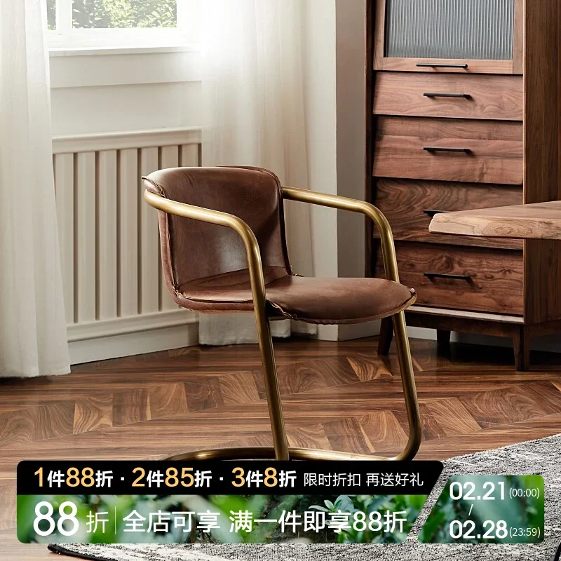 

leather chair casual simple wrought iron creative dining chair industrial style designer retro backrest armchair