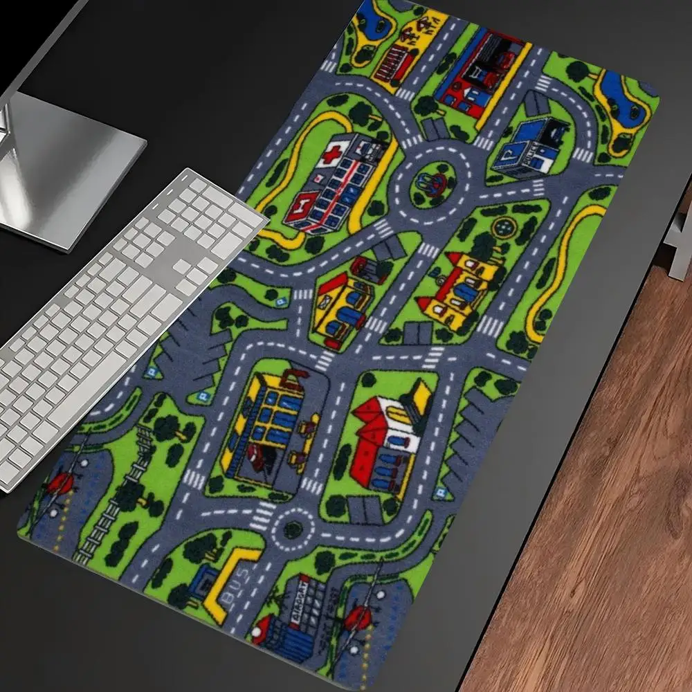 Kids Cartoon Town Road Map Desk Surface Color Gaming Area Non Slip Rubber Extended Keyboard Space Laptop Office Workstation Zone