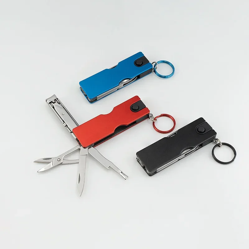 Multifunction Mini Fashion Keychain Stainless Steel Nail Clipper LED Light Ear Cleaner Pocket Ring Portable Outdoor Fold Tool