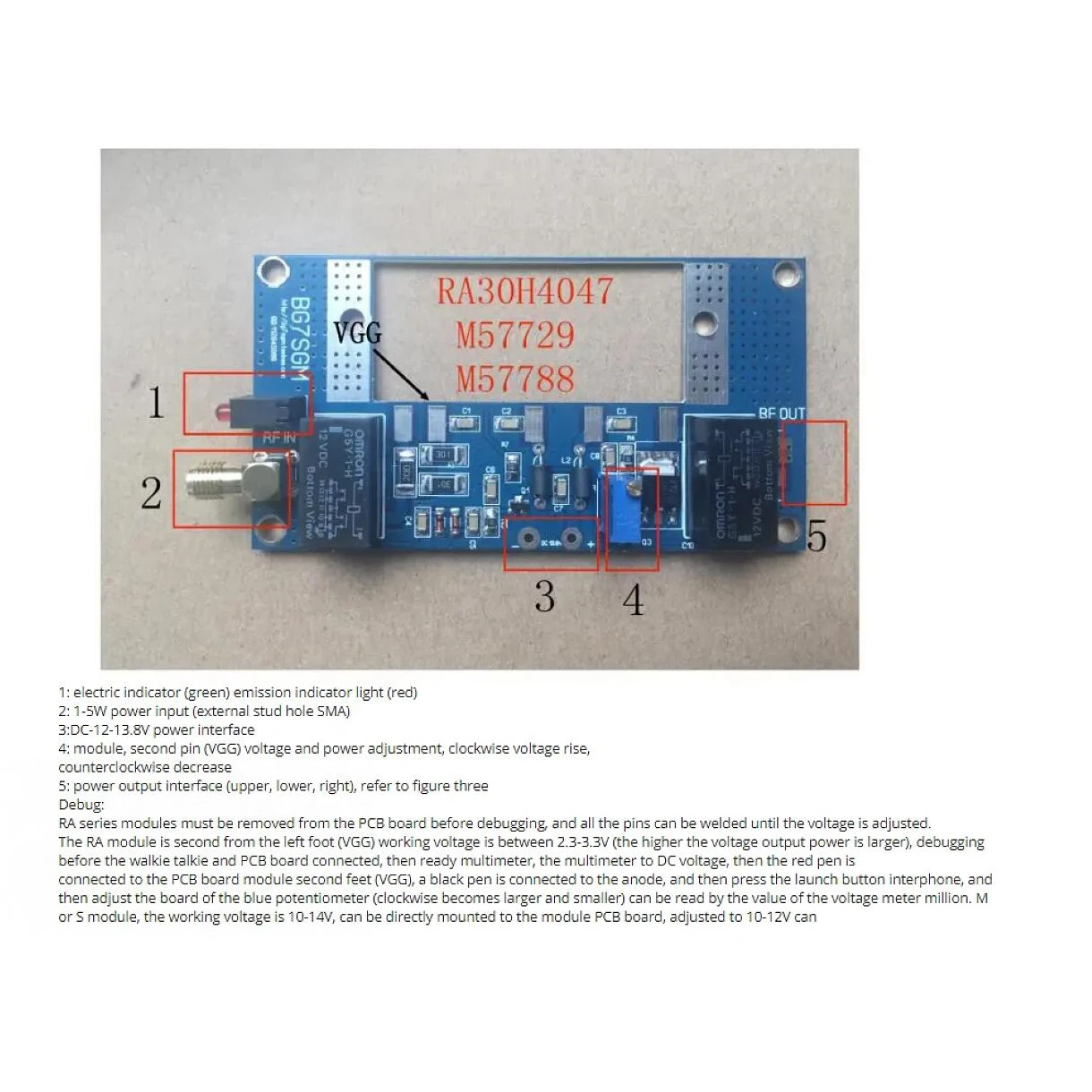 80W UHF VHF RF Amplifier PCB Board Transceiver Conversion 130-170M 400-470Mhz For Walkie-talkie RA30H4047M RA60H4047M Ham Radio