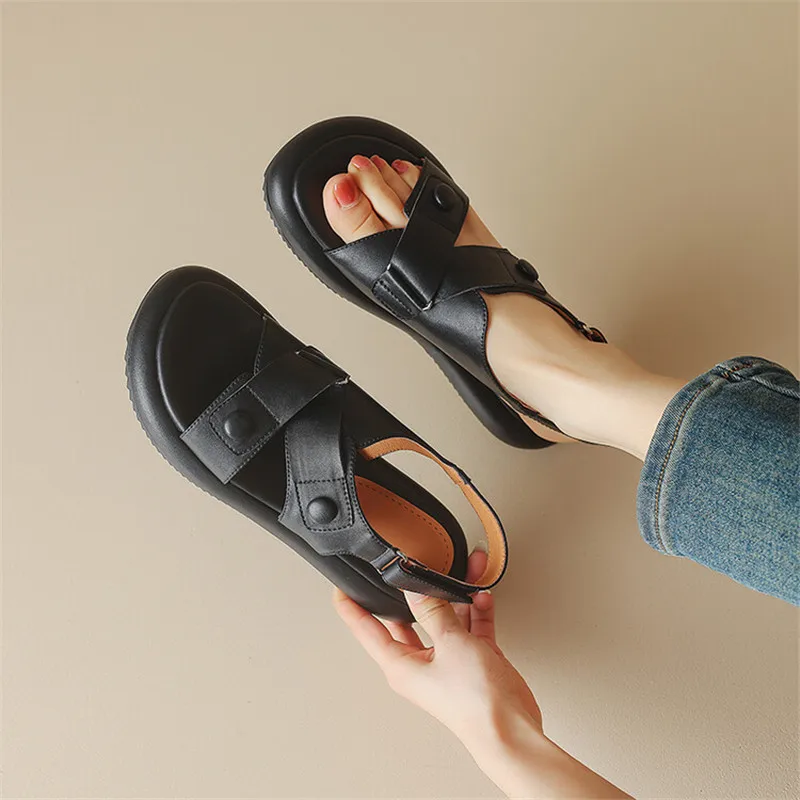 New Summer Sandals Women 2023 Fashion Platform Sandals Casual Round Toe Sandals Shoes for Women Split Leather Flat Shoes