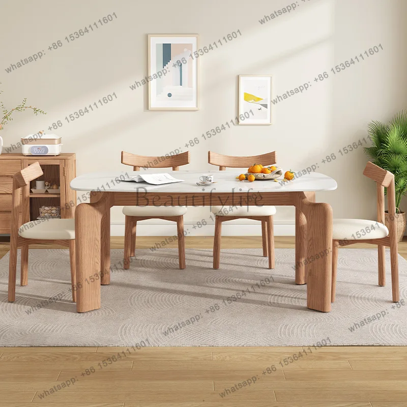 Nordic log style ash wood solid wood slate dining table elephant legs modern simple home oval dining table